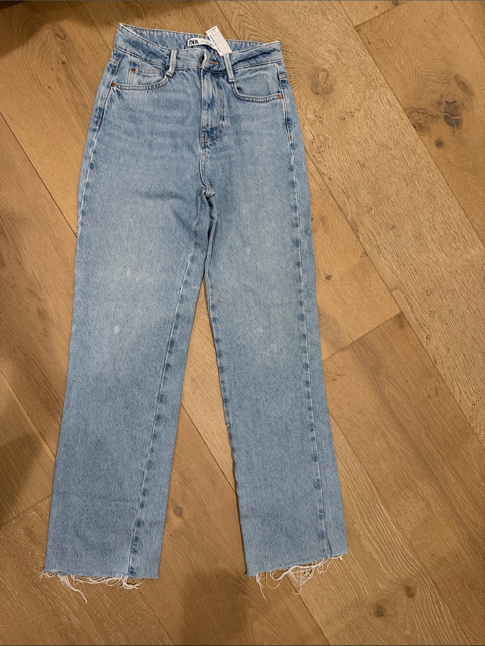 Zara Light Blue Straight-Leg High-Rise Jeans